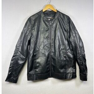 Primark Mens Black Faux Leather Moto Biker Jacket Size Large